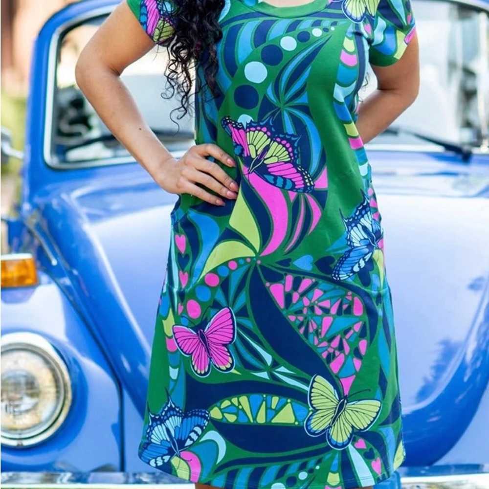 Lesley Evers Phoebe Serendipity Green and Navy Dress Size XL